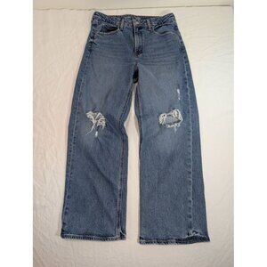 Old Navy Womens 12 Extra High Rise Ski-Hi Wide Leg Jeans Distressed Dark Wash G9